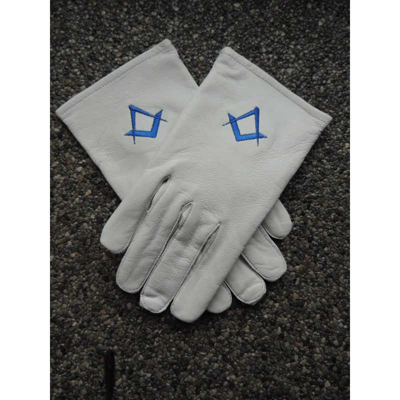 White leather gloves S&C royal blue