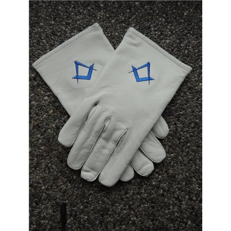 Witte lederen handschoenen P&W koningsblauw